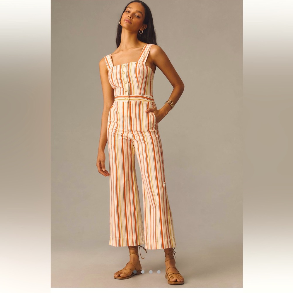 Anthropologie NWT flattering striped jumpsuit, sold out, top rated @anthro; Sz 0